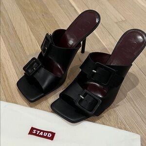 STAUD Black Double-Buckle Leather Remi Heel